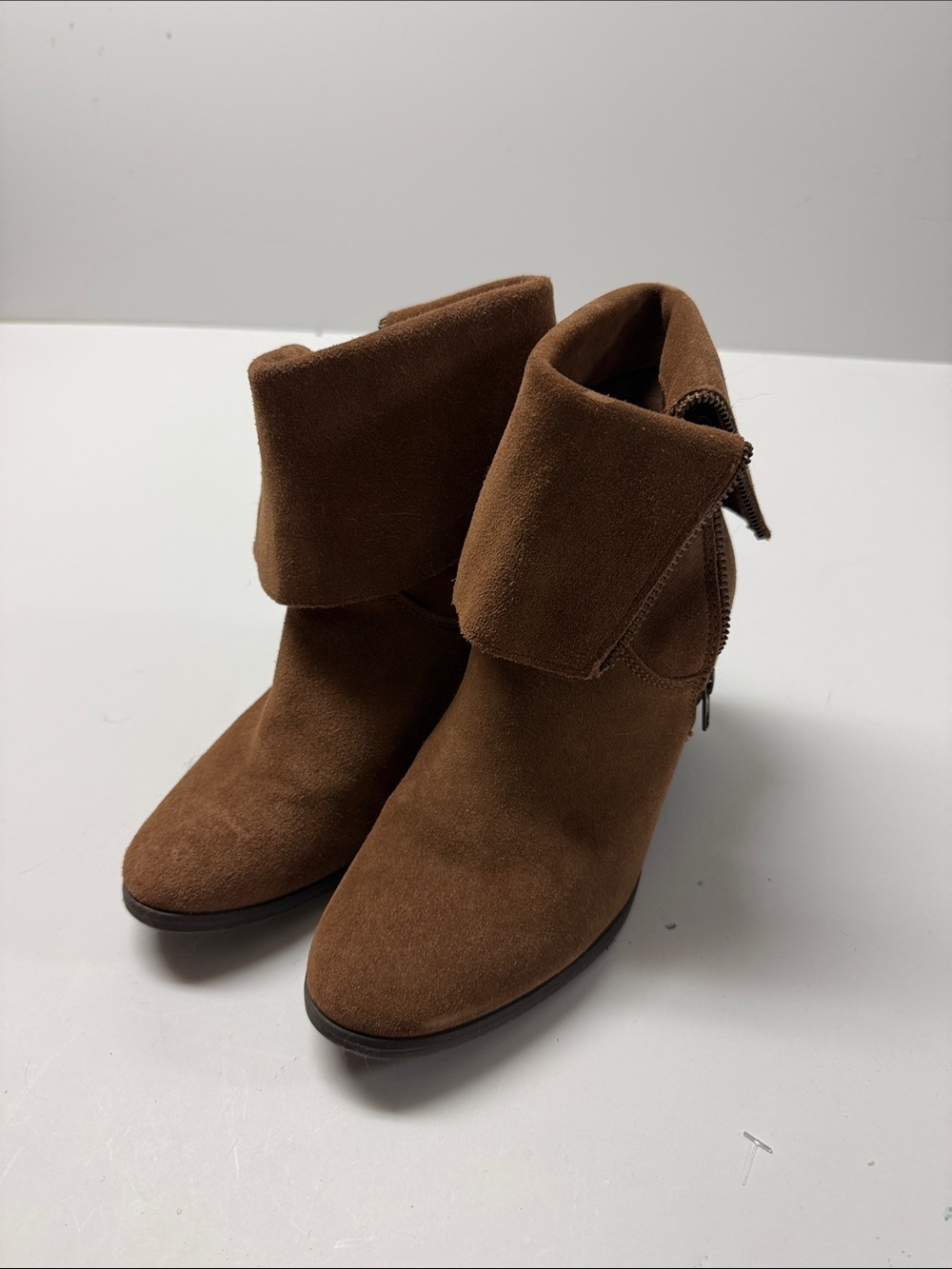 Bass Brown Suede Fold-Over Ankle Booties